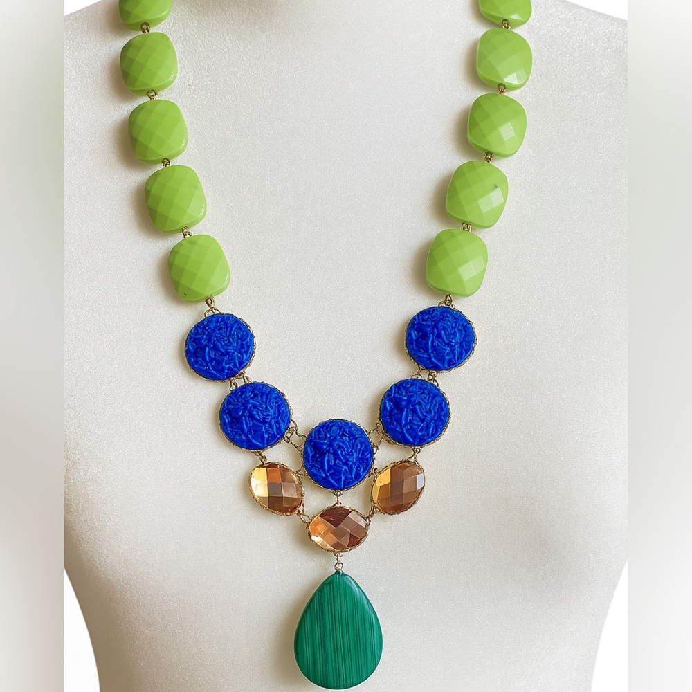 David Aubrey Green Blue Beaded Necklace Teardrop Pendant anthropologie